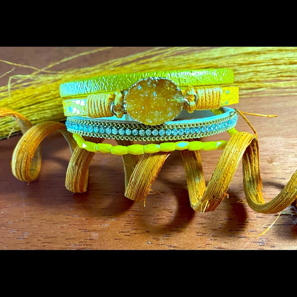Layered Leather & Glass Bead Bracelet